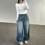 Женские джинсы с завышенной талией, варкой и ультра-широким кроем на кнопках