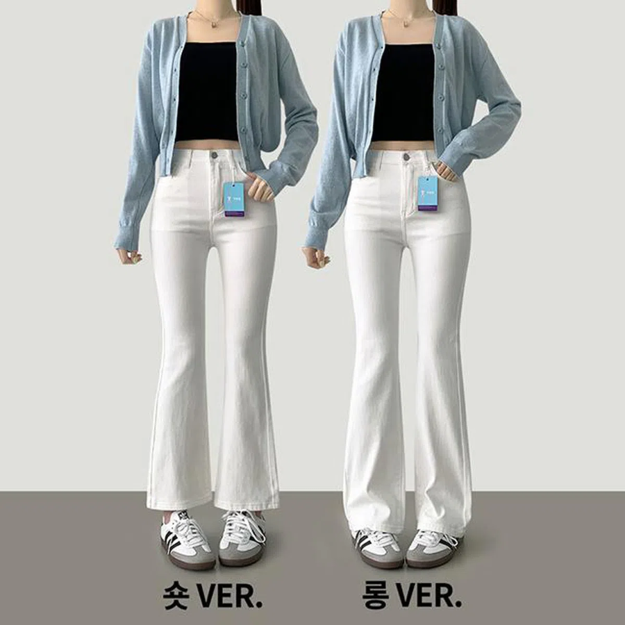 Женские джинсы из необработанного денима с полуприталенным кроем и лёгким клёшем