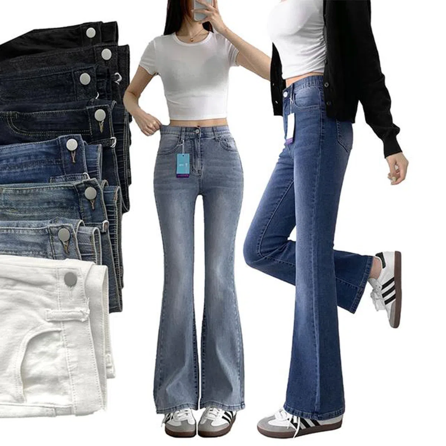 Женские джинсы из необработанного денима с полуприталенным кроем и лёгким клёшем