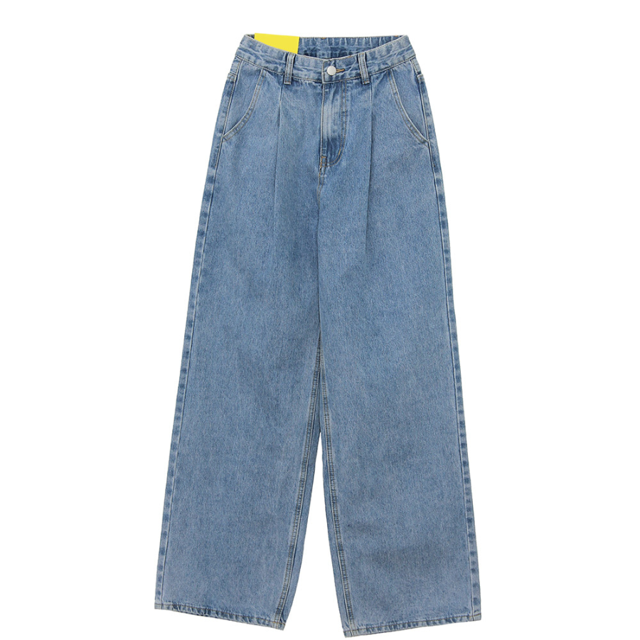 Женские джинсы с эластичным поясом, защипами и широким кроем