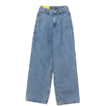 Женские джинсы с эластичным поясом, защипами и широким кроем