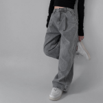 Женские джинсы с эластичным поясом, защипами и широким кроем