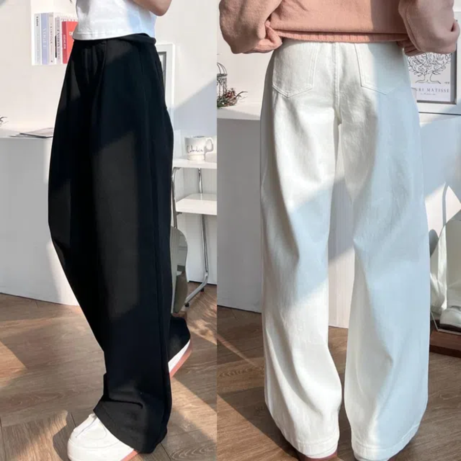 Женские широкие джинсы с одним защипом и удлинённым кроем