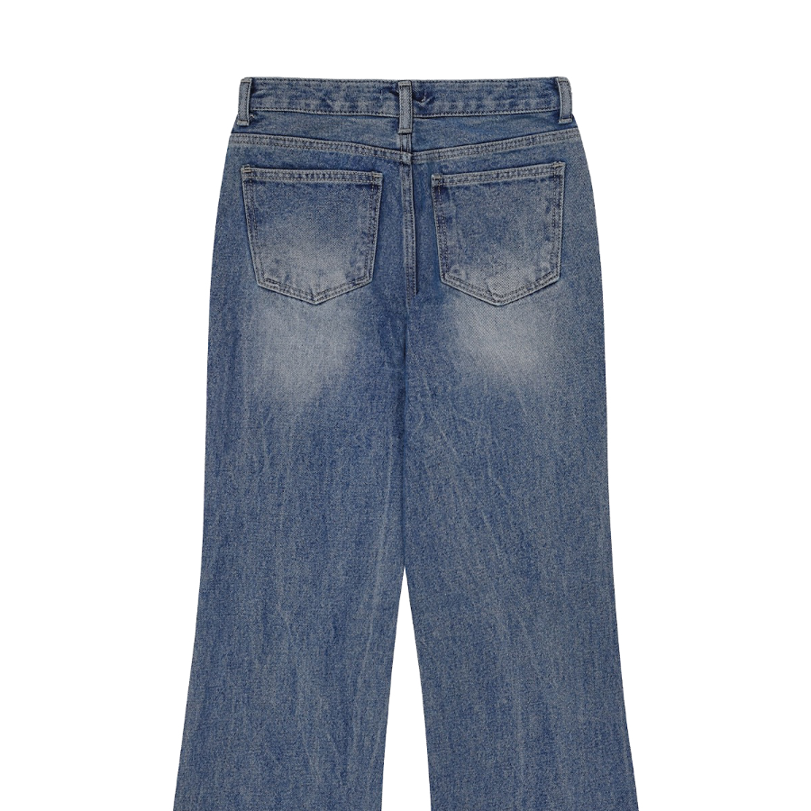 Женские джинсы средней посадки с полушироким кроем и удлинённым полубуткат силуэтом