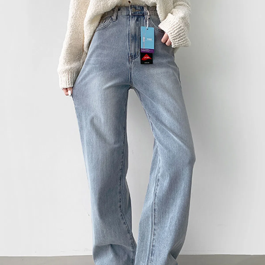 Женские прямые джинсы из лайкры с эластичным поясом и высокой растяжимостью