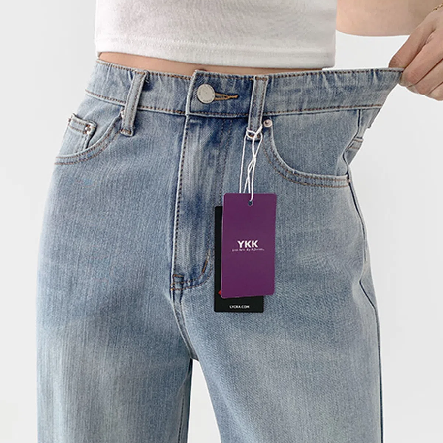 Женские прямые джинсы из лайкры с эластичным поясом и высокой растяжимостью