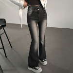 Женские джинсы с корректирующим эффектом, хай-вейстом и двойной пуговицей в фасоне буткат