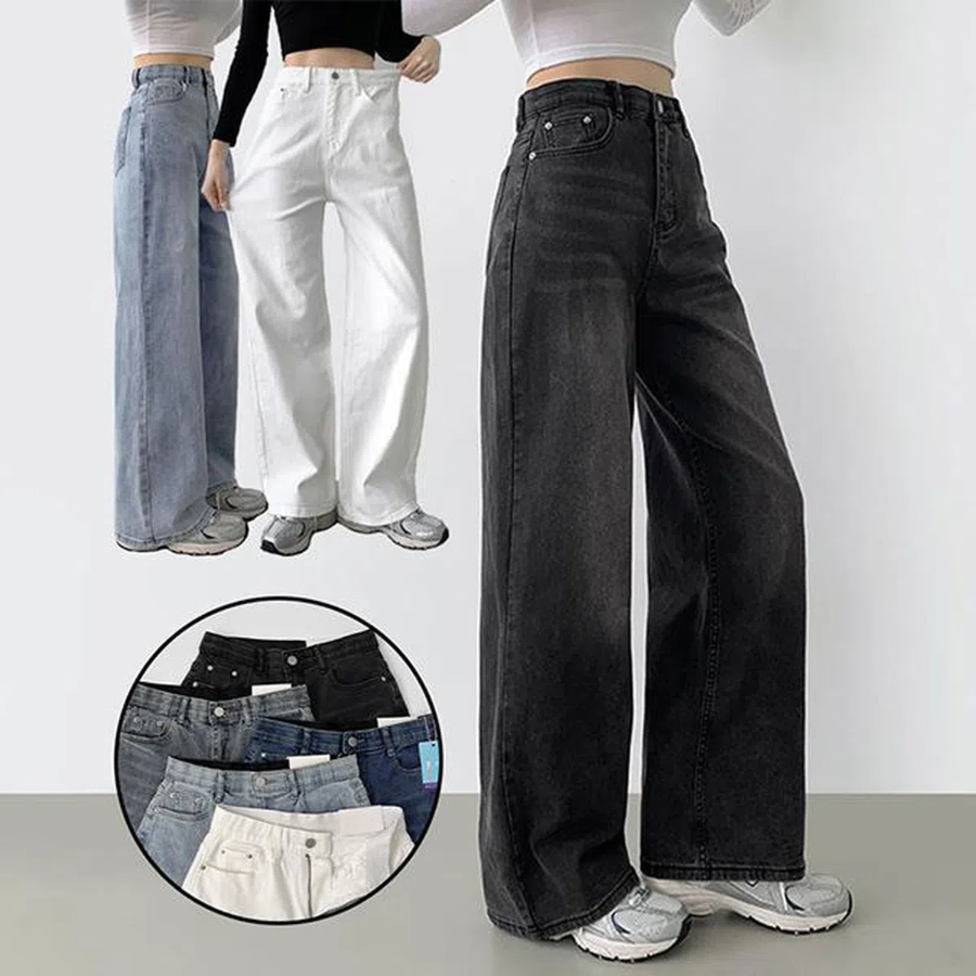 Женские всесезонные широкие джинсы с потайной резинкой и эластичным эффектом