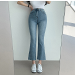 Женские лёгкие джинсы с высокой посадкой, эластичным поясом и облегающим кроем-буткат