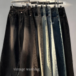 Женские джинсы с завышенной талией, винтажной варкой и объёмным полу-баллонным кроем