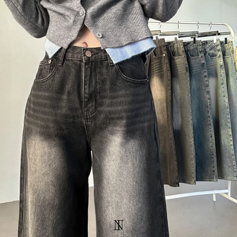 Женские джинсы с завышенной талией, винтажной варкой и объёмным полу-баллонным кроем