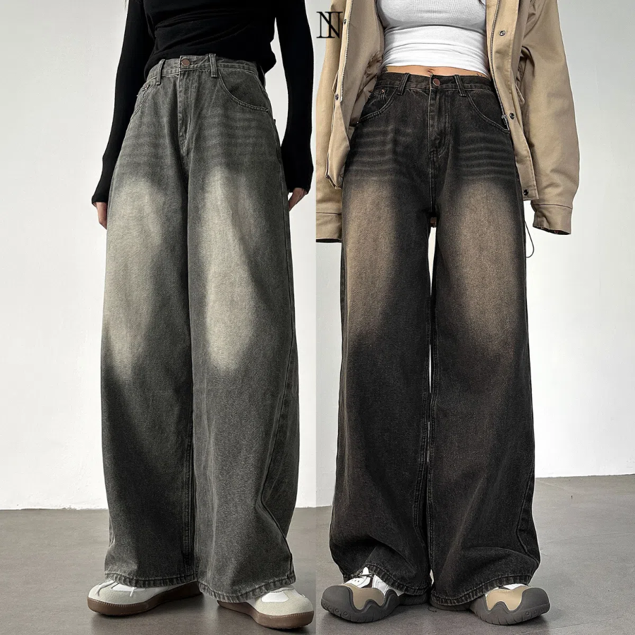 Женские джинсы с завышенной талией, винтажной варкой и объёмным полу-баллонным кроем