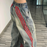 Женские широкие джинсы с задней резинкой и боковыми лампасами