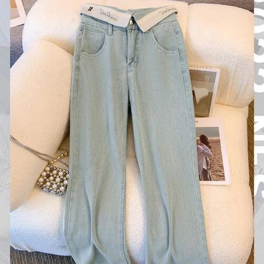 Женские джинсы с отворотом на талии в стиле Y2K и уличной моды