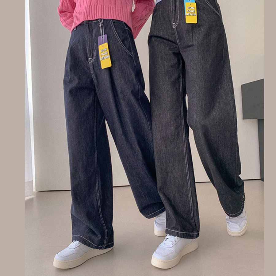 Женские джинсы из необработанного денима с защипом и шнурком на талии