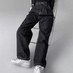 Женские джинсы из необработанного денима с защипом и шнурком на талии