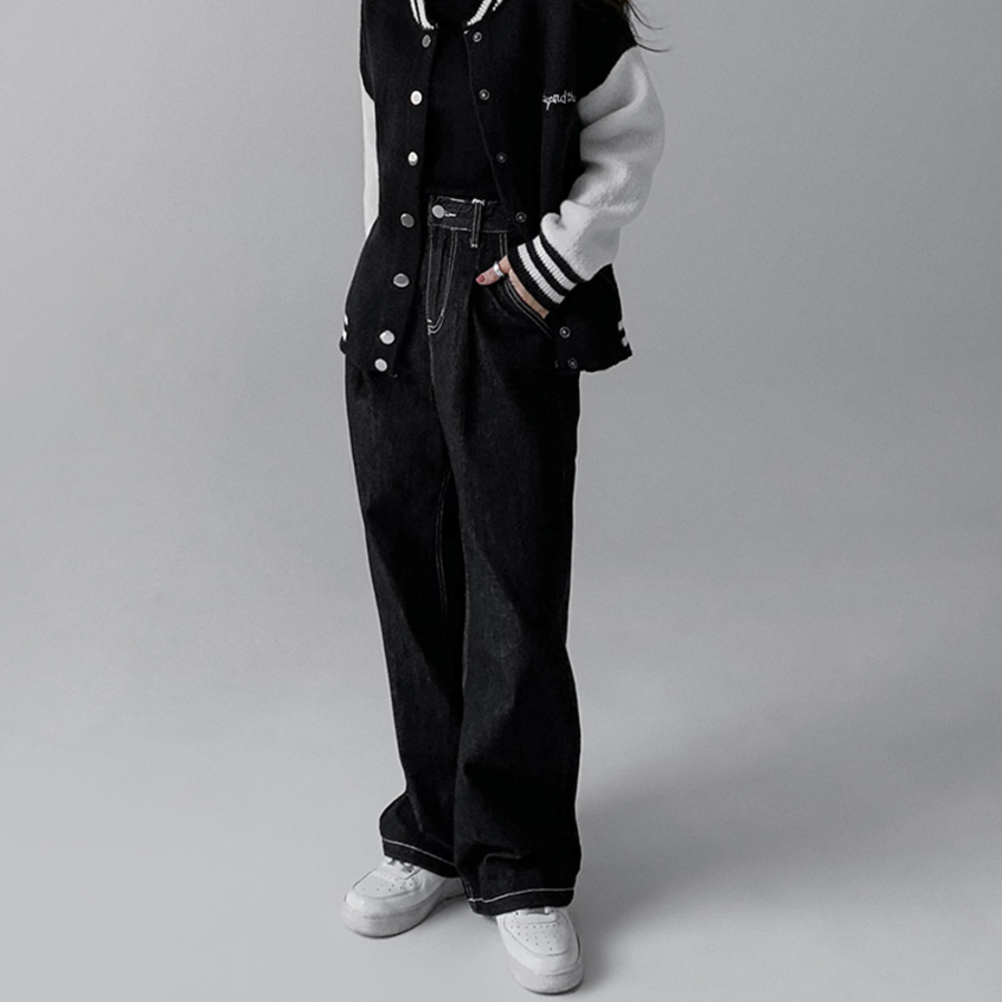 Женские джинсы из необработанного денима с защипом и шнурком на талии