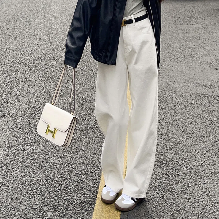 Женские классические белые брюки с ремнём в комплекте