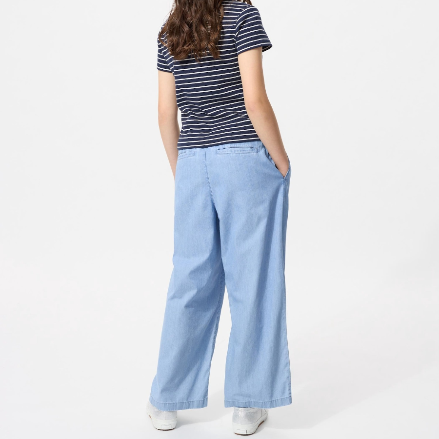 UNIQLO GIRLS Tuck Wide Pants (Chambray)