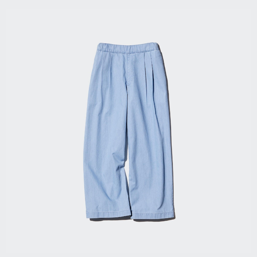 UNIQLO GIRLS Tuck Wide Pants (Chambray)