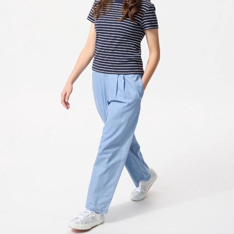 UNIQLO GIRLS Tuck Wide Pants (Chambray)