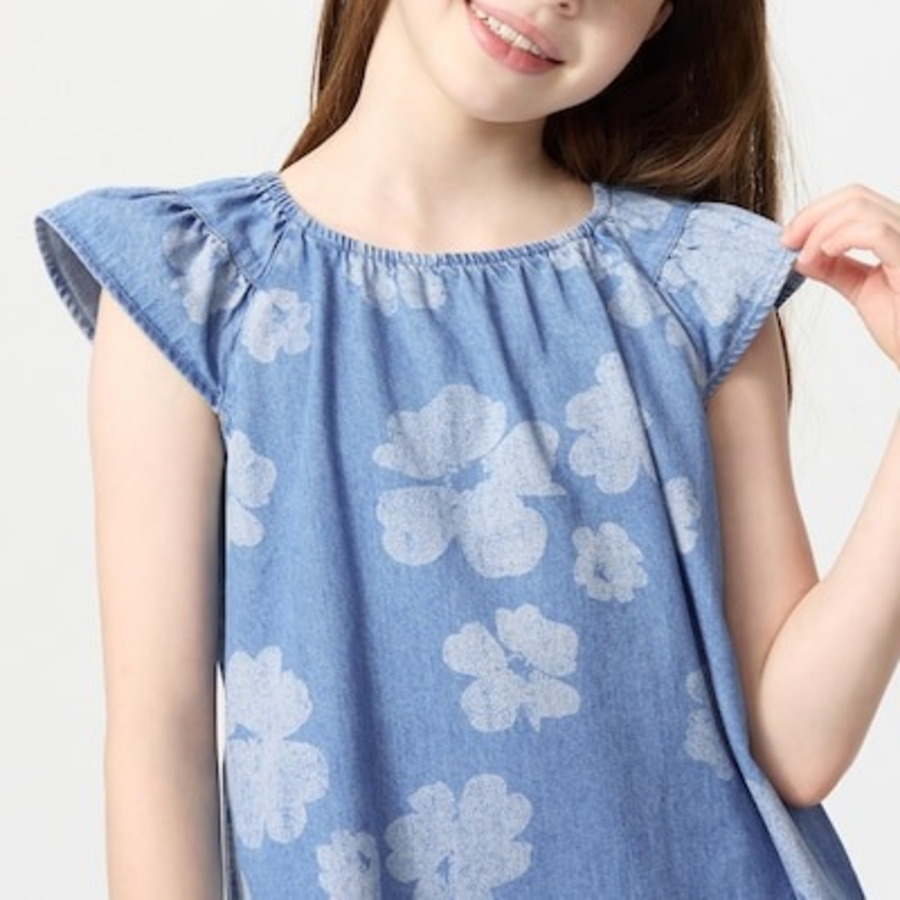 UNIQLO GIRLS Printed Denim Dress (Short Sleeve)