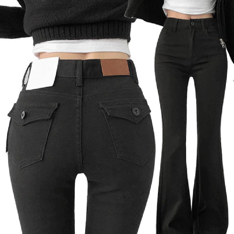 Женские джинсы-брюки slim-fit с эластичным материалом и вырезом bootcut