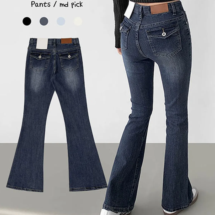 Женские джинсы-брюки slim-fit с эластичным материалом и вырезом bootcut