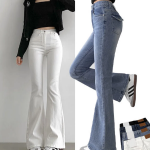 Женские джинсы-брюки slim-fit с эластичным материалом и вырезом bootcut