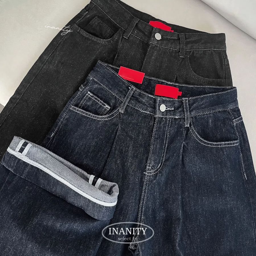 Женские wide-fit джинсы с высокой талией, защипами и отворотом