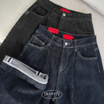 Женские wide-fit джинсы с высокой талией, защипами и отворотом