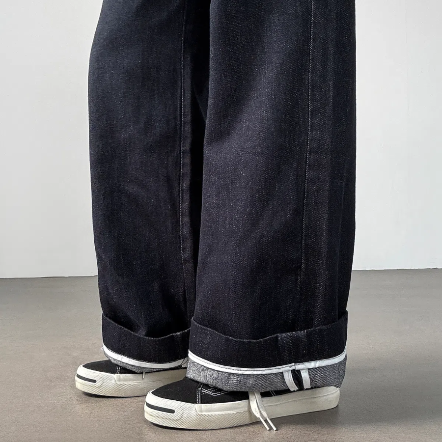 Женские wide-fit джинсы с высокой талией, защипами и отворотом