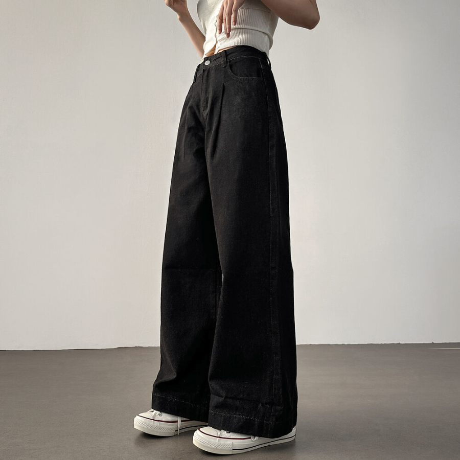 Женские wide-fit джинсы с высокой талией, защипами и отворотом