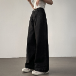 Женские wide-fit джинсы с высокой талией, защипами и отворотом