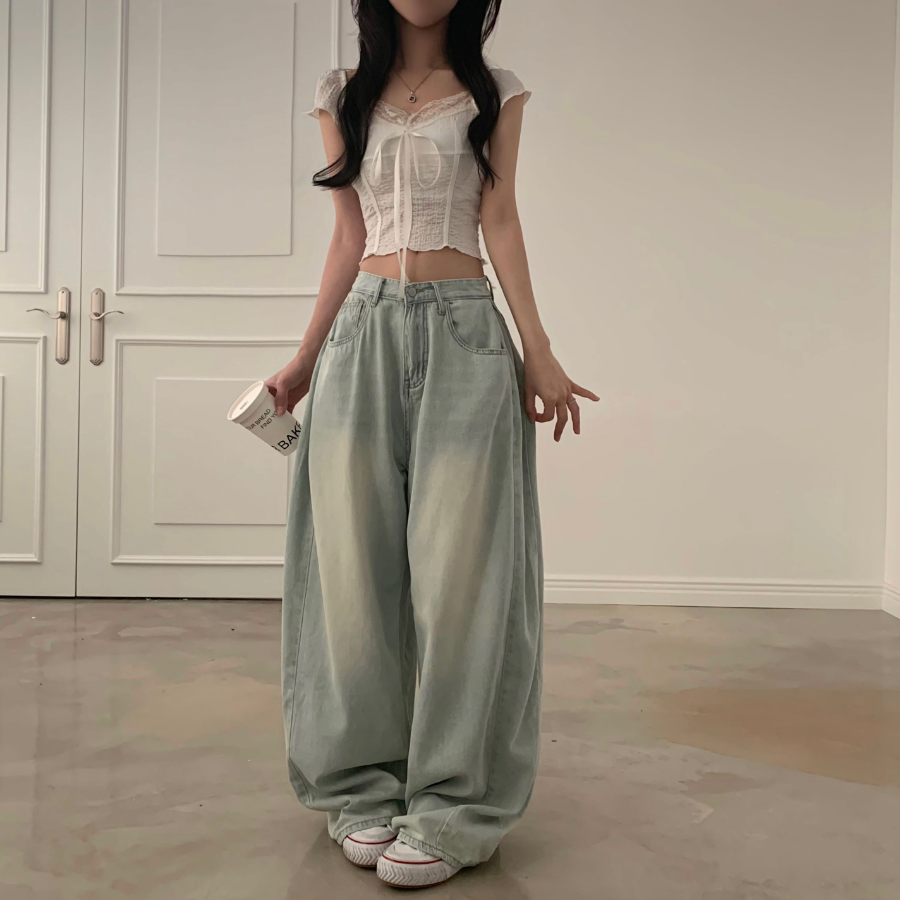 Женские облегчённые wide-fit джинсы с эффектом охлаждения и защипами по бокам