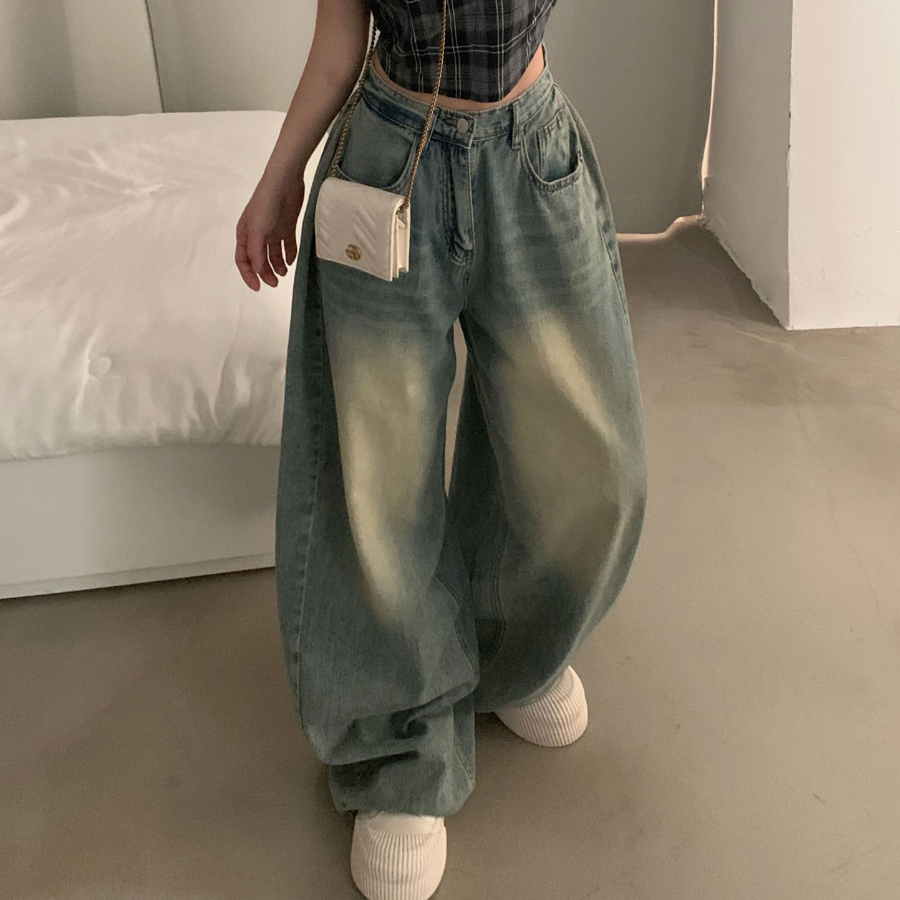 Женские облегчённые wide-fit джинсы с эффектом охлаждения и защипами по бокам