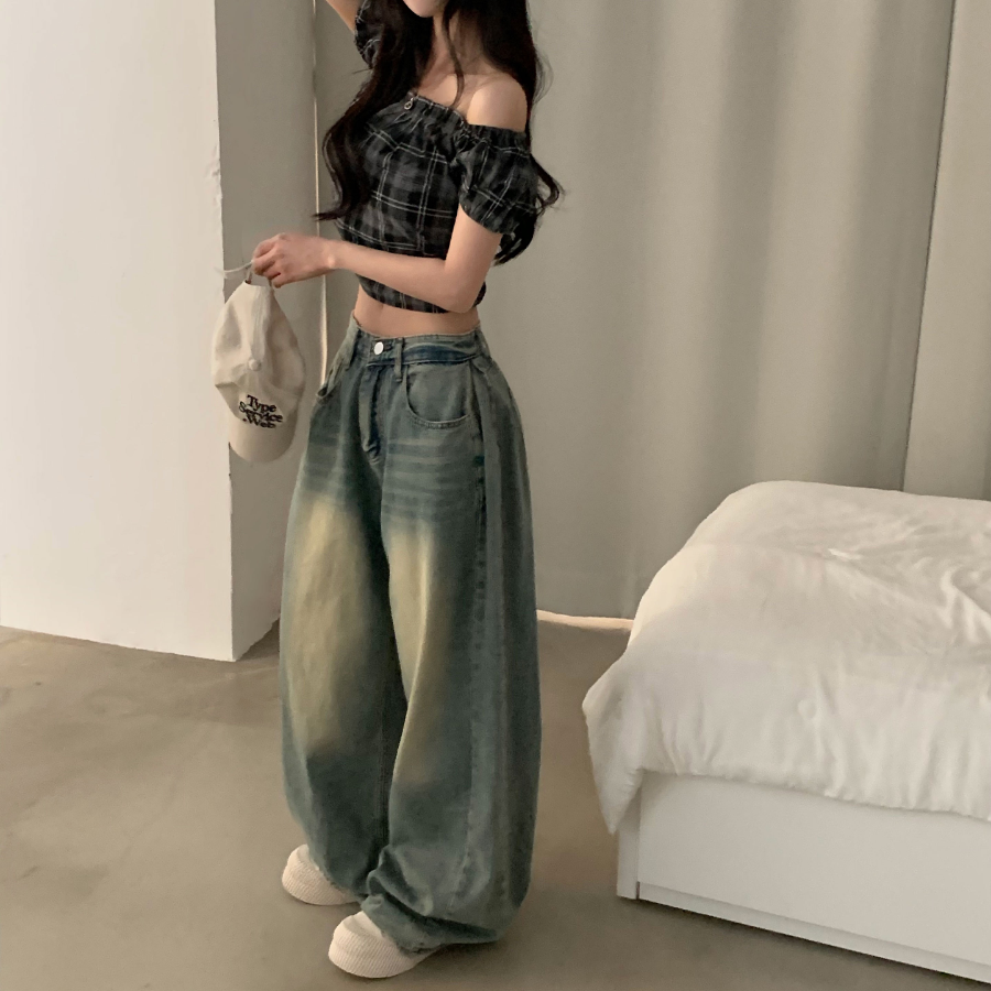 Женские облегчённые wide-fit джинсы с эффектом охлаждения и защипами по бокам