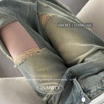 Женские wide-fit джинсы с высокой талией, винтажной варкой и разрезами на коленях