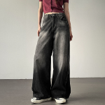 Женские длинные wide-fit джинсы с А-образными швами, отделочной строчкой и винтажной варкой