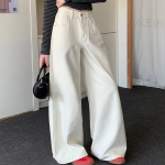 Женские широкие однотонные брюки из плотного денима