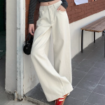 Женские широкие однотонные брюки из плотного денима