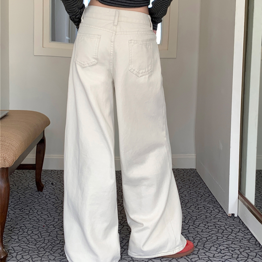 Женские широкие однотонные брюки из плотного денима