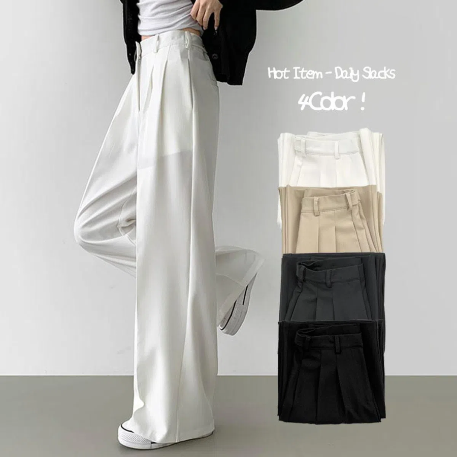 Adjustable Waist Tab Wide Slacks Pants
