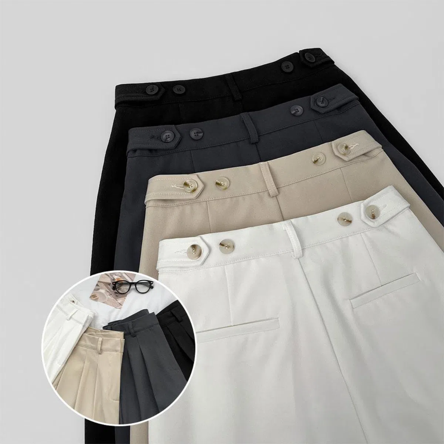 Adjustable Waist Tab Wide Slacks Pants