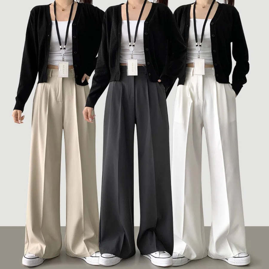 Adjustable Waist Tab Wide Slacks Pants