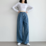 Женские широкие джинсы с одной защипкой без эластана, в трёх вариантах длины