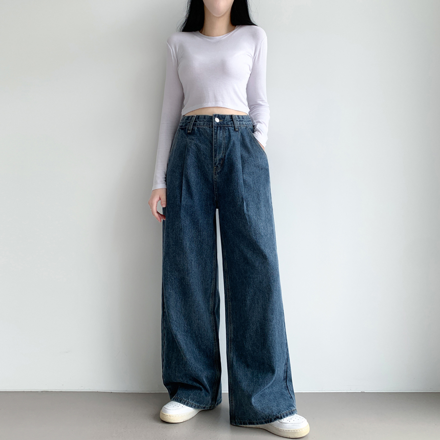 Женские широкие джинсы с одной защипкой без эластана, в трёх вариантах длины