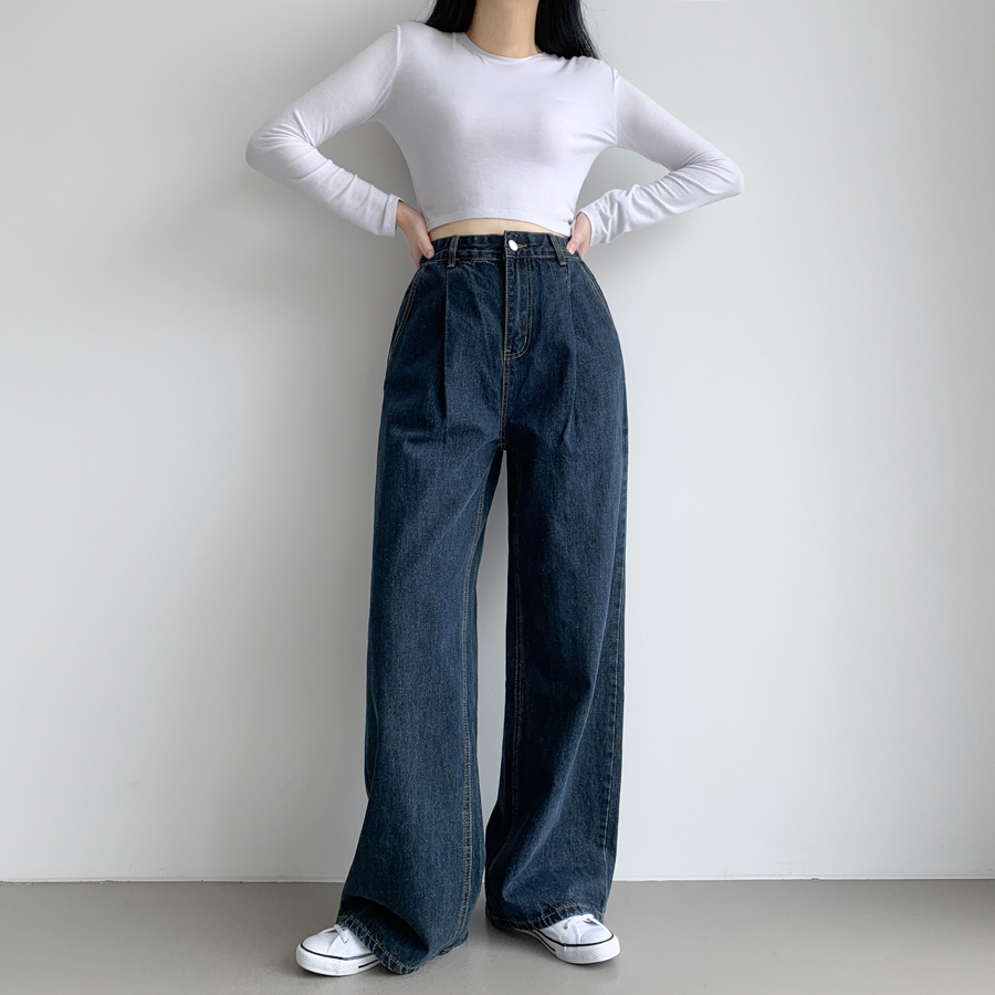 Женские широкие джинсы с одной защипкой без эластана, в трёх вариантах длины