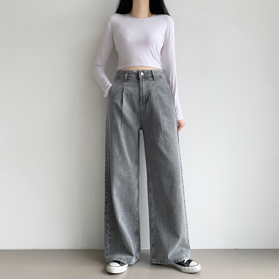 Женские широкие джинсы с одной защипкой без эластана, в трёх вариантах длины