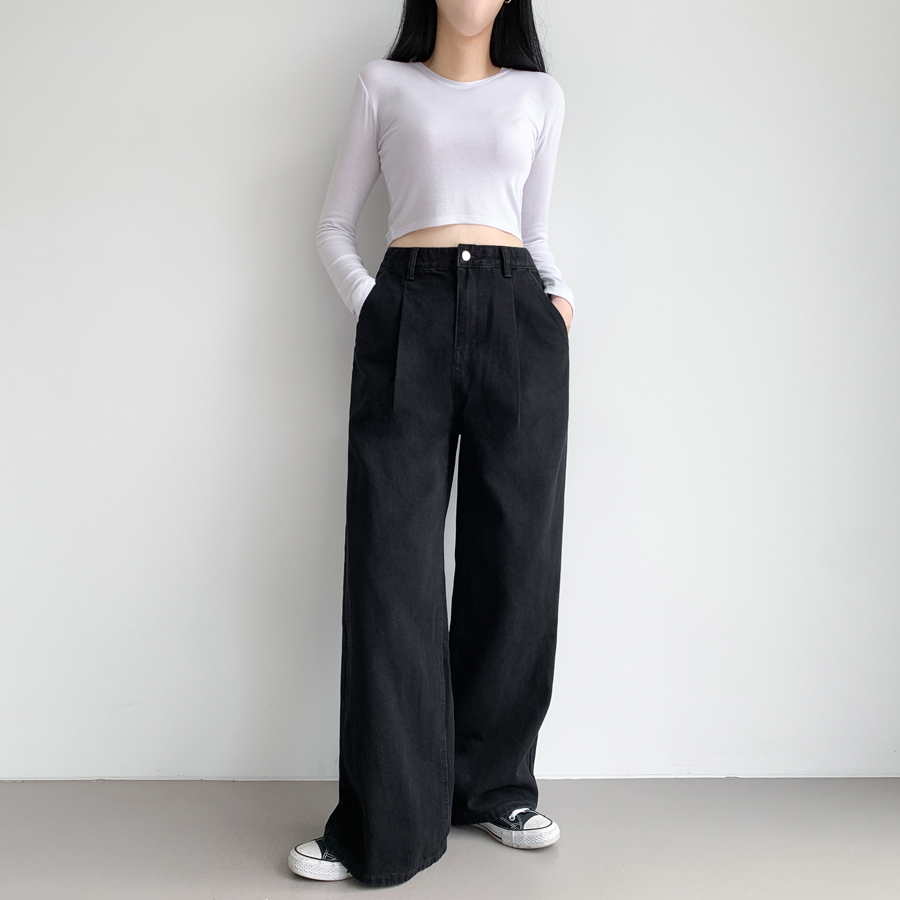 Женские широкие джинсы с одной защипкой без эластана, в трёх вариантах длины